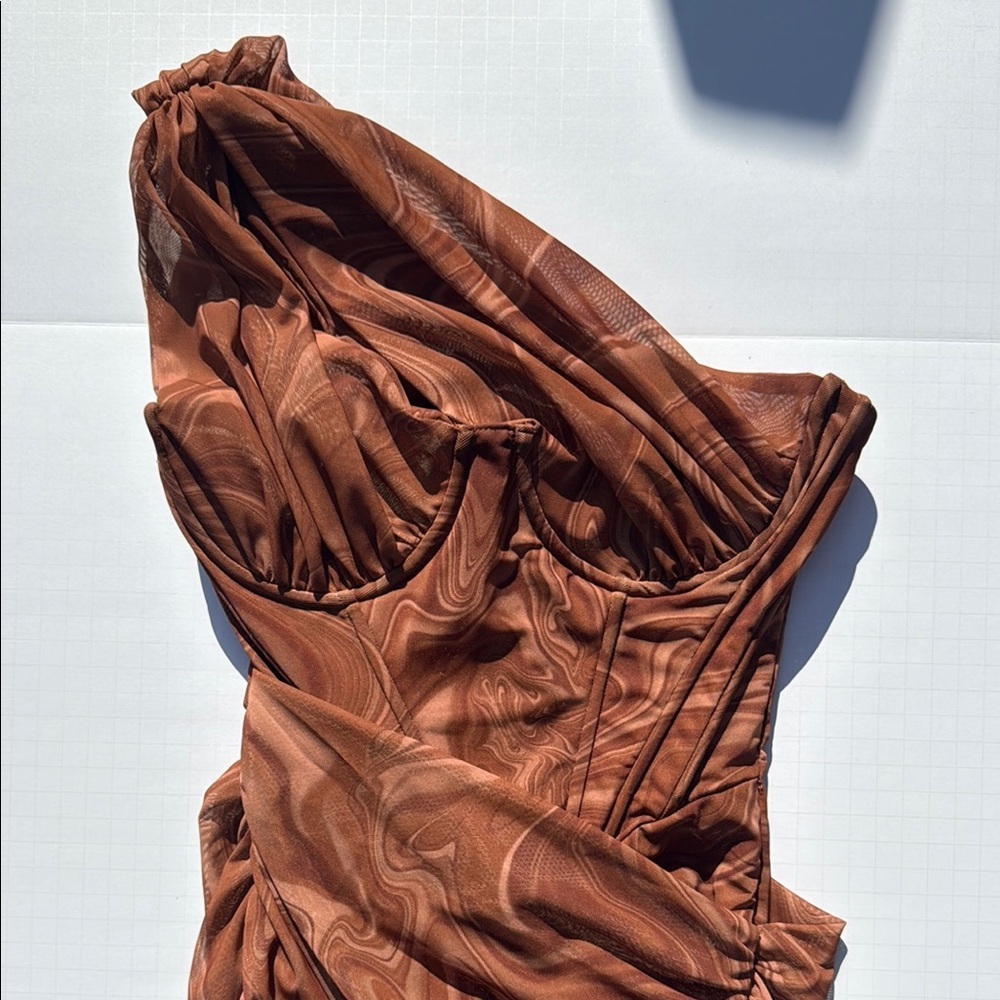 House of CB Brown One-Shoulder Cutout Mini Dress - Picture 4 of 11